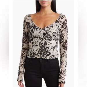Free People Chloe Floral Print Lace Crop Knit